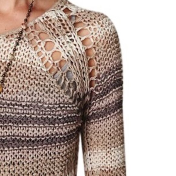Free People Desert Moon Striped Long Sleeve Loose Ribbon Yarn Knit Sweater S - Picture 11 of 13